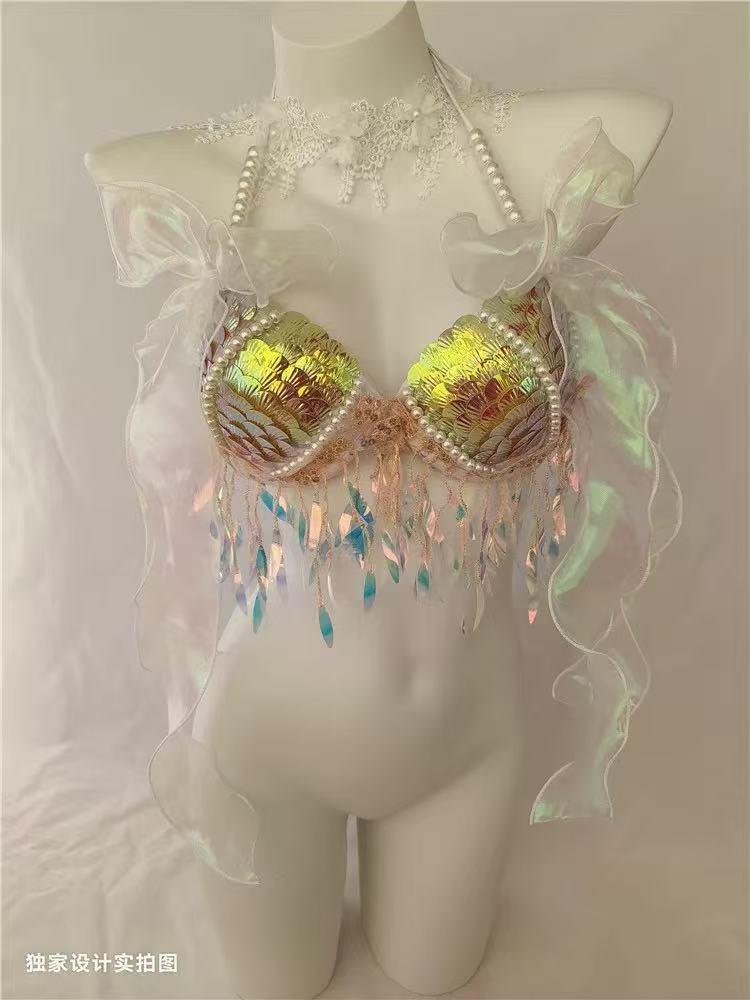 Aquarium Fish Beautiful - Wunderschöner Meerjungfrauen-Bikini Funkelndes Muschel-Bikini-Oberteil Aquarium-Performance-Kleid Fischschwanz